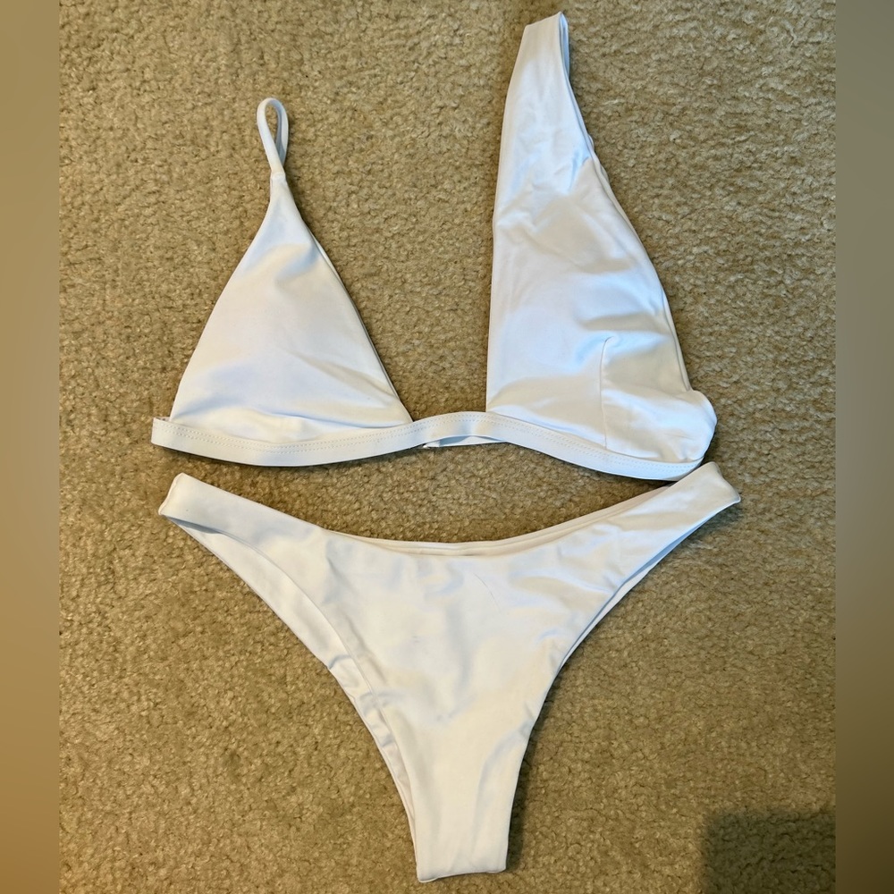 Shein Swim One shoulder white bikini set
